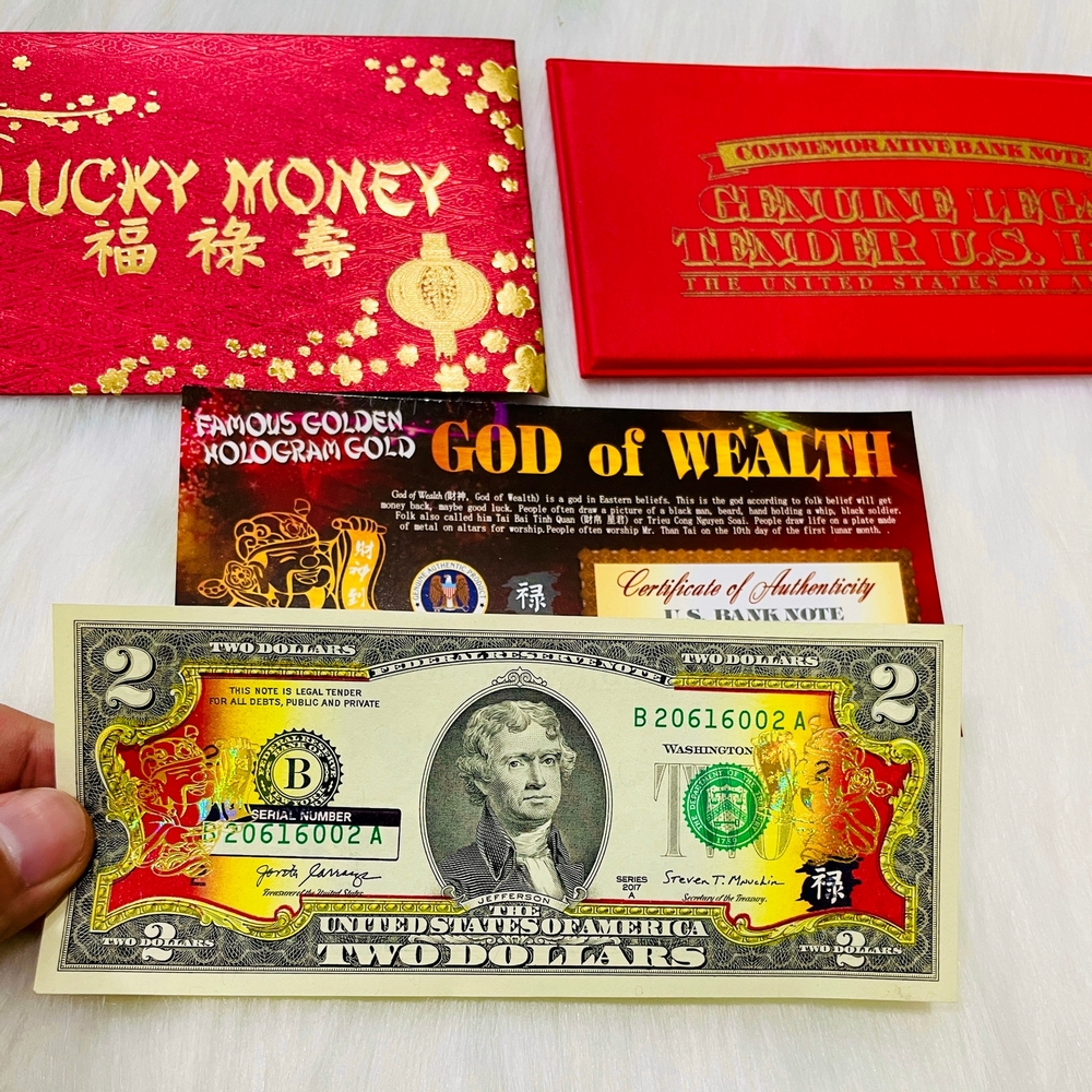 ❤️FREESHIP❤️ BỘ SẢN PHẨM PHONG THỦY 2 DOLLAR MẠ VÀNG THẦN TÀI MAY MẮN - BAO DA ĐỎ