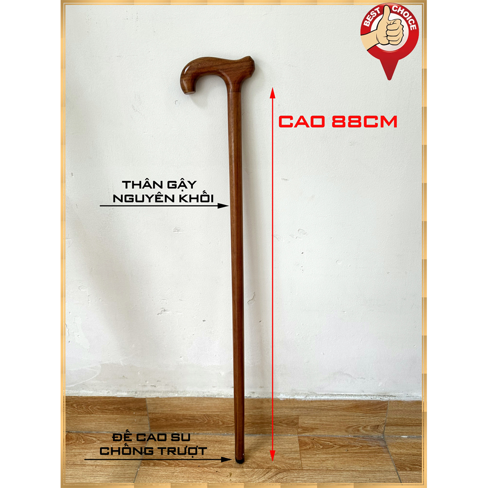 Gậy gỗ batoong chống cho người già - gỗ tràm tự nhiên - cao 88cm