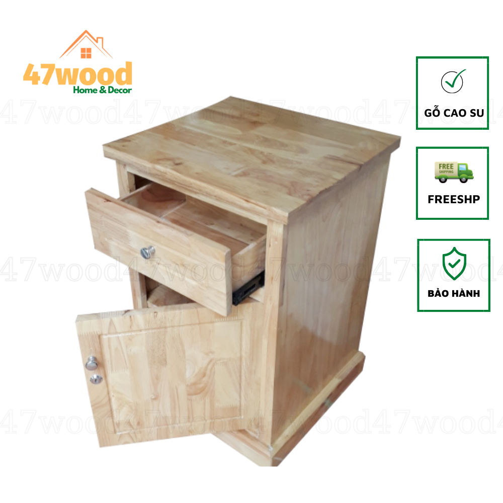 TỦ ĐỰNG HỒ SƠ 47WOOD GỖ CAO SU - TỦ ĐẦU GIƯỜNG 1 CÁNH 1 NGĂN KÉO