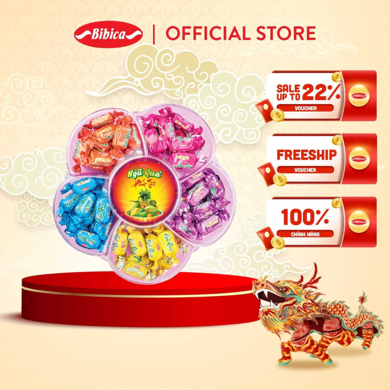 Kẹo mềm phát tài ngũ quả bibica 270g