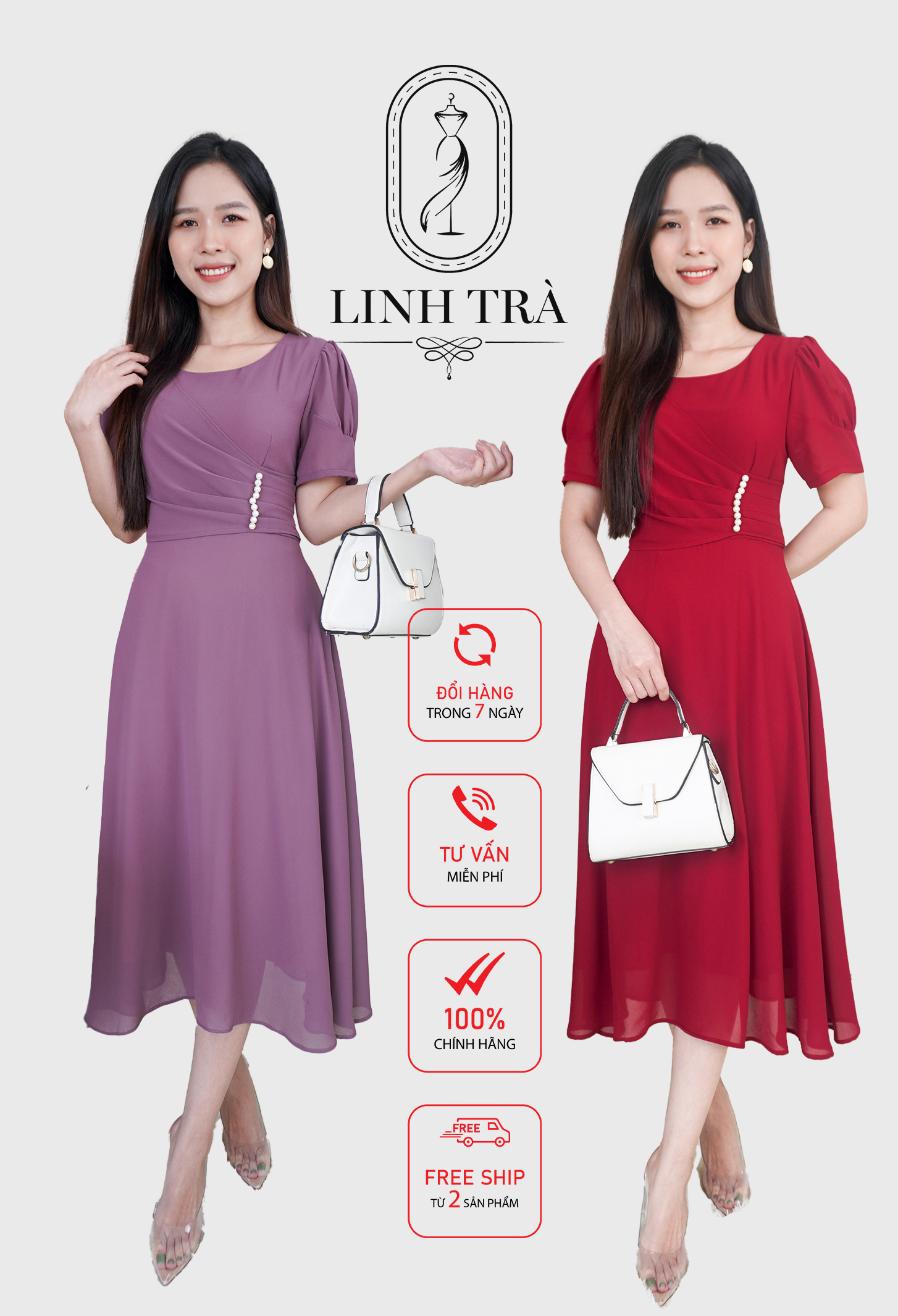 Linh Trà - Đầm Trung Niên Dáng Dài [TM 220] Cao Cấp Vải Voan Chiffon Tay Ngắn Cho Mẹ U40 U50