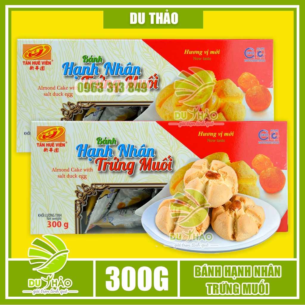 Bánh hạnh nhân trứng muối Tân Huê Viên 300gr, bánh xốp mịn tan nhanh người lớn hay trẻ nhỏ đều dùng được