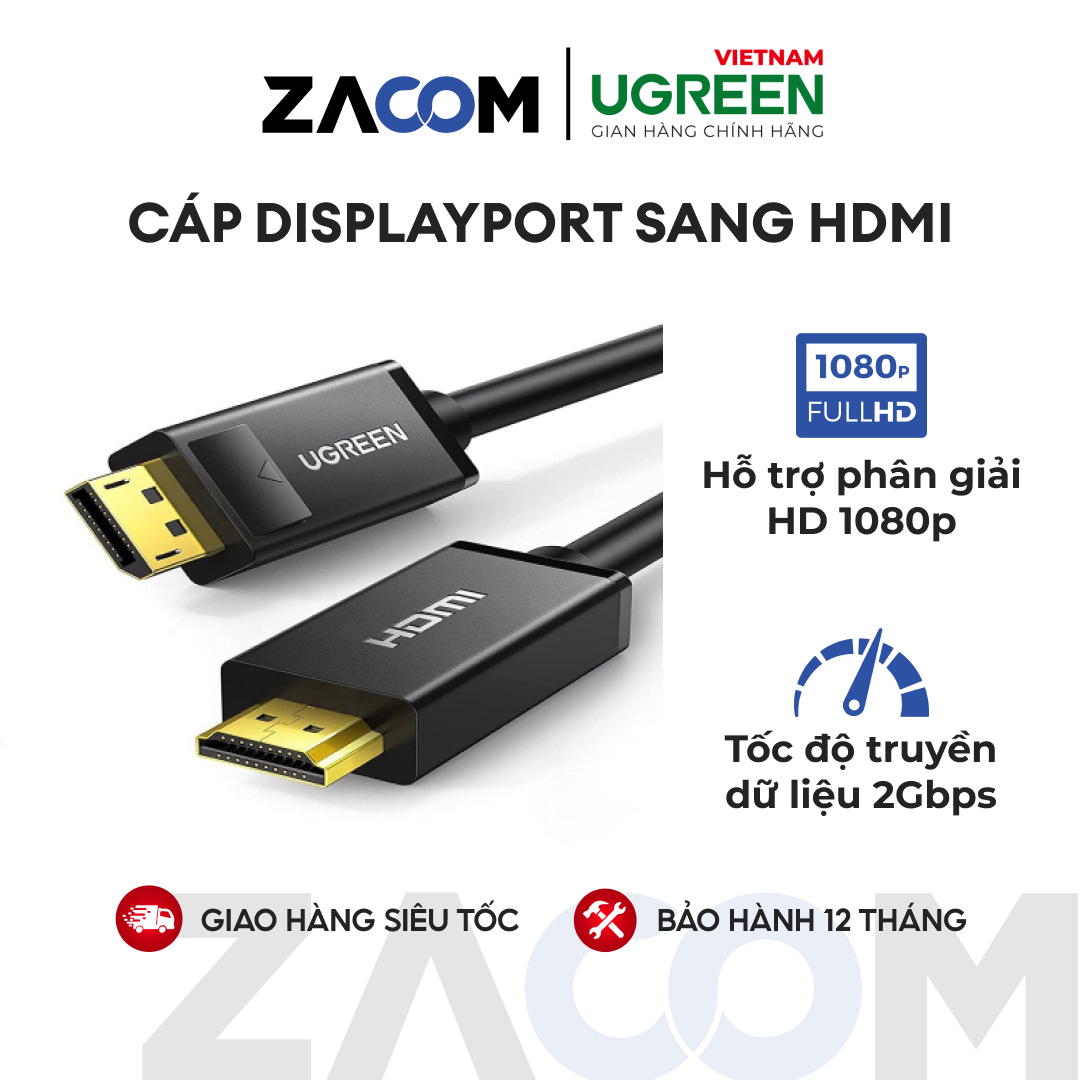 Dây cáp displayport sang hdmi hỗ trợ phân giải 1920x1200 dài 3m ugreen dp101 10203 - hãng phân phối chính thức