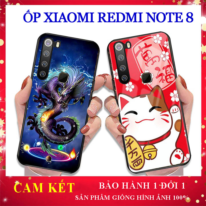 Ốp lưng Xiaomi Redmi Note8 - Ốp điện thoại Xiaomi Note 8 mặt kính chống trầy, in hoa 3D sang trọng, op dien thoai, Aha Case