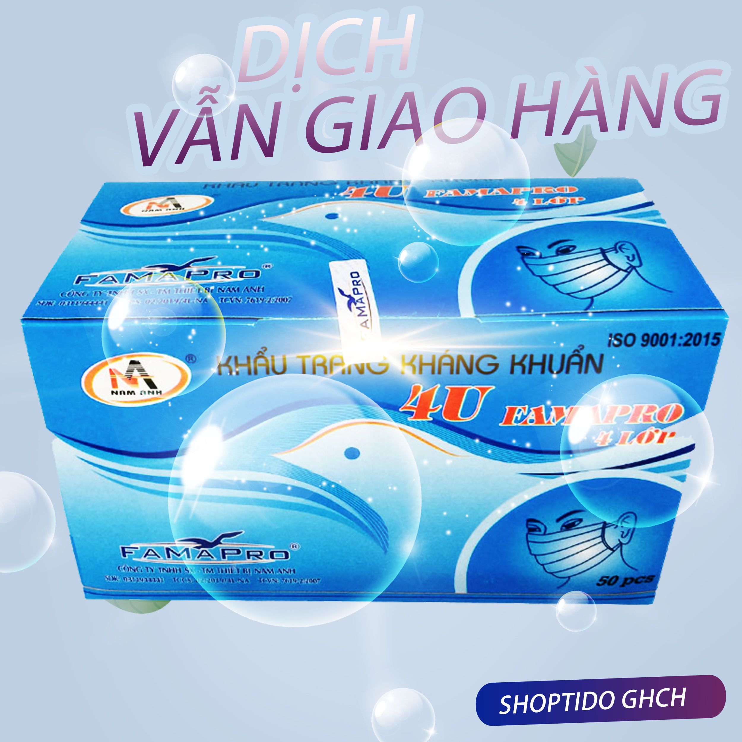 Khẩu trang y tế Famapro 4 lớp Nam Anh hộp 50 cái đủ loại đủ màu, người lớn trẻ em NPP Shoptido