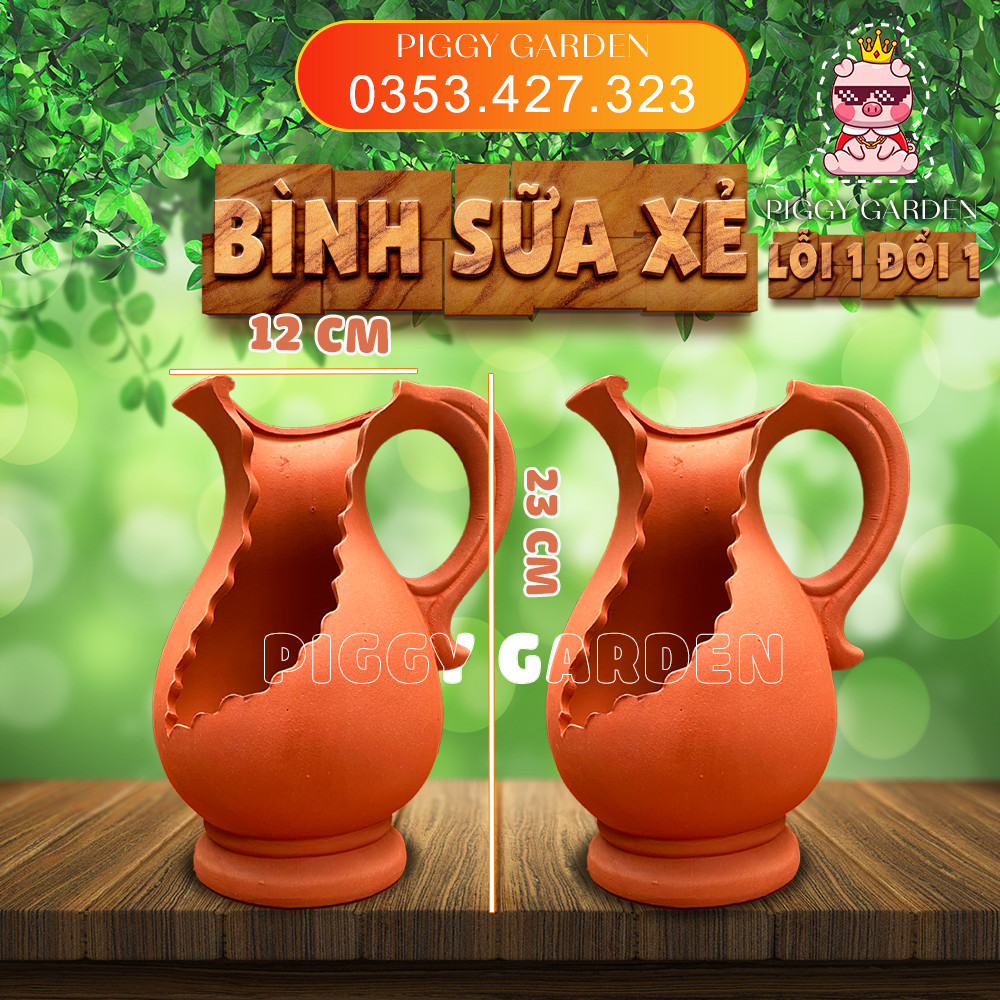 Chậu đất nung - Chậu trồng sen đá, xương rồng - Chậu bình sữa xẻ miệng 12cm, cao 23cm