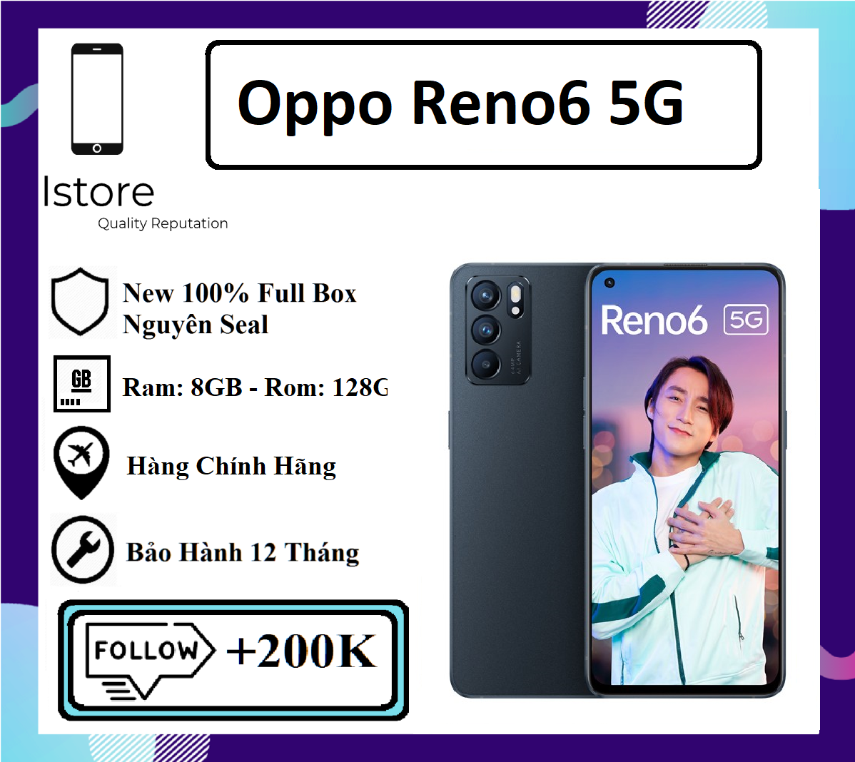Điện thoại oppo reno6 5g - hàng chính hãng