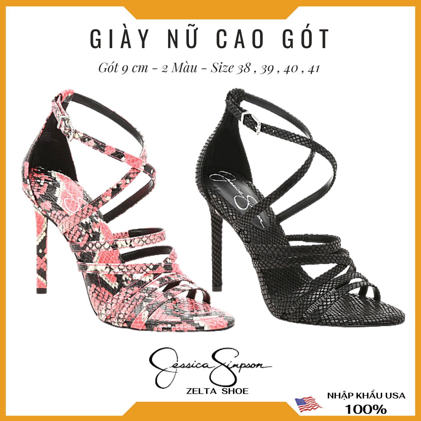 [HCM]Giày Cao Gót Nữ Zelta Thương Hiệu Jessica Simpson Mũi Nhọn Gót Nhọn Êm Chân 9 Cm Nhập Khẩu Từ USA.