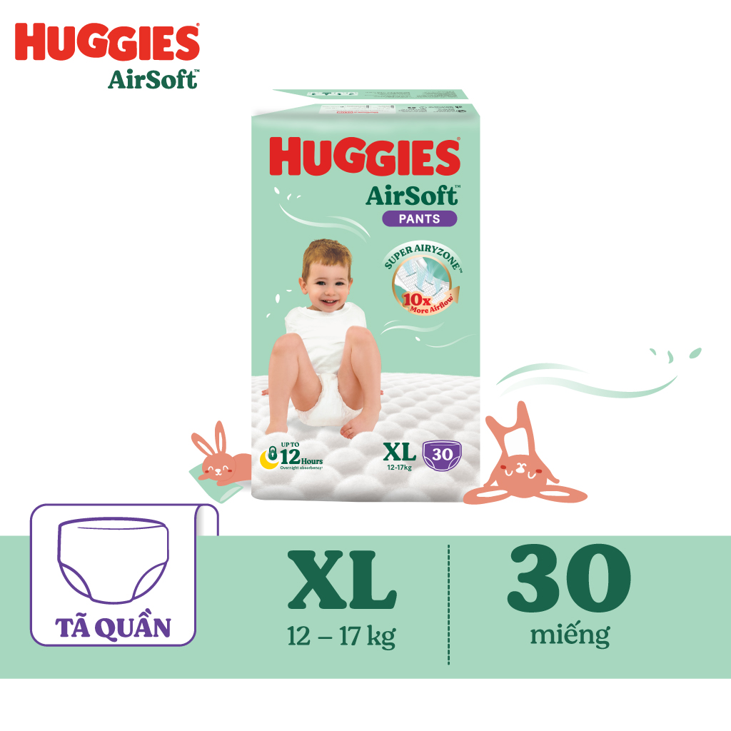 [CHỈ 9-10.6 MUA LÀ CÓ QUÀ]  Tã quần Huggies Airsoft size XL gói 30 miếng
