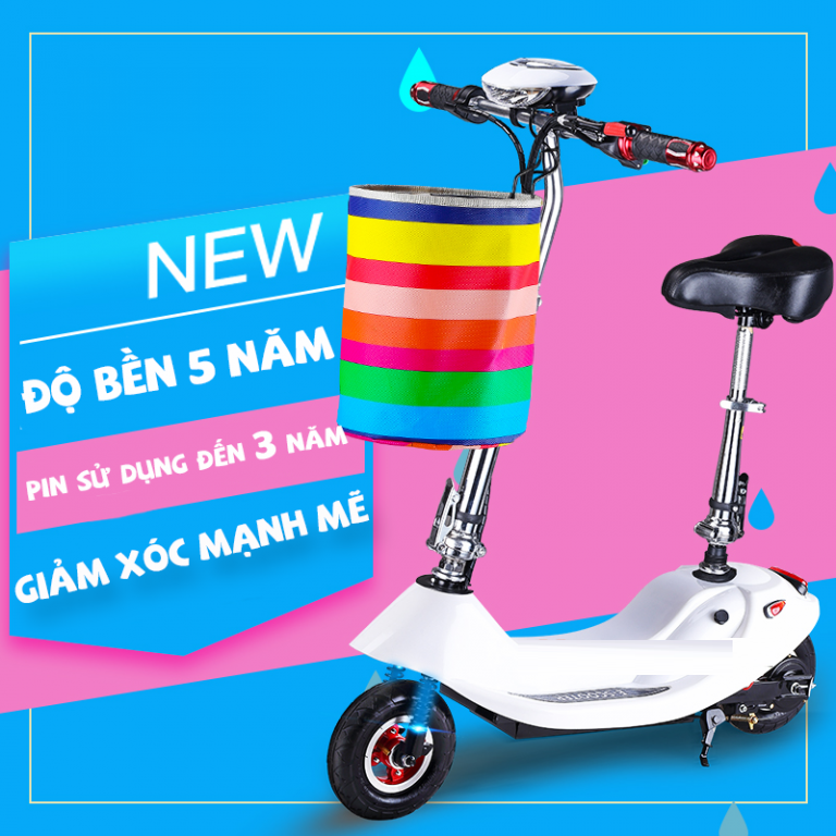 Xe Điện Gấp Gọn Mini E-SCOOTER (Ác Quy 24V-12A/ Có Giảm Sóc Trước/ Tặng Ghế Em Bé)