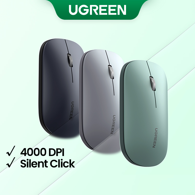 Ugreen mu001 chuột không dây bluetooth 5.0 im lặng 4000 dpi dành cho máy tính bảng macbook máy tính xách tay máy tính xách tay chuột mỏng 2.4g chuột không dây