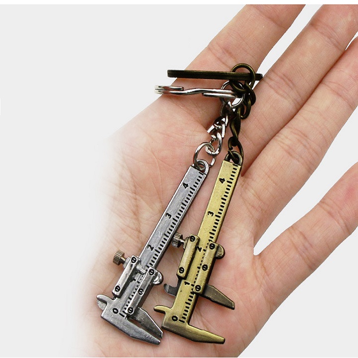 Thước kẹp mini kiểu móc khóa kim loại đồng xi - diy319