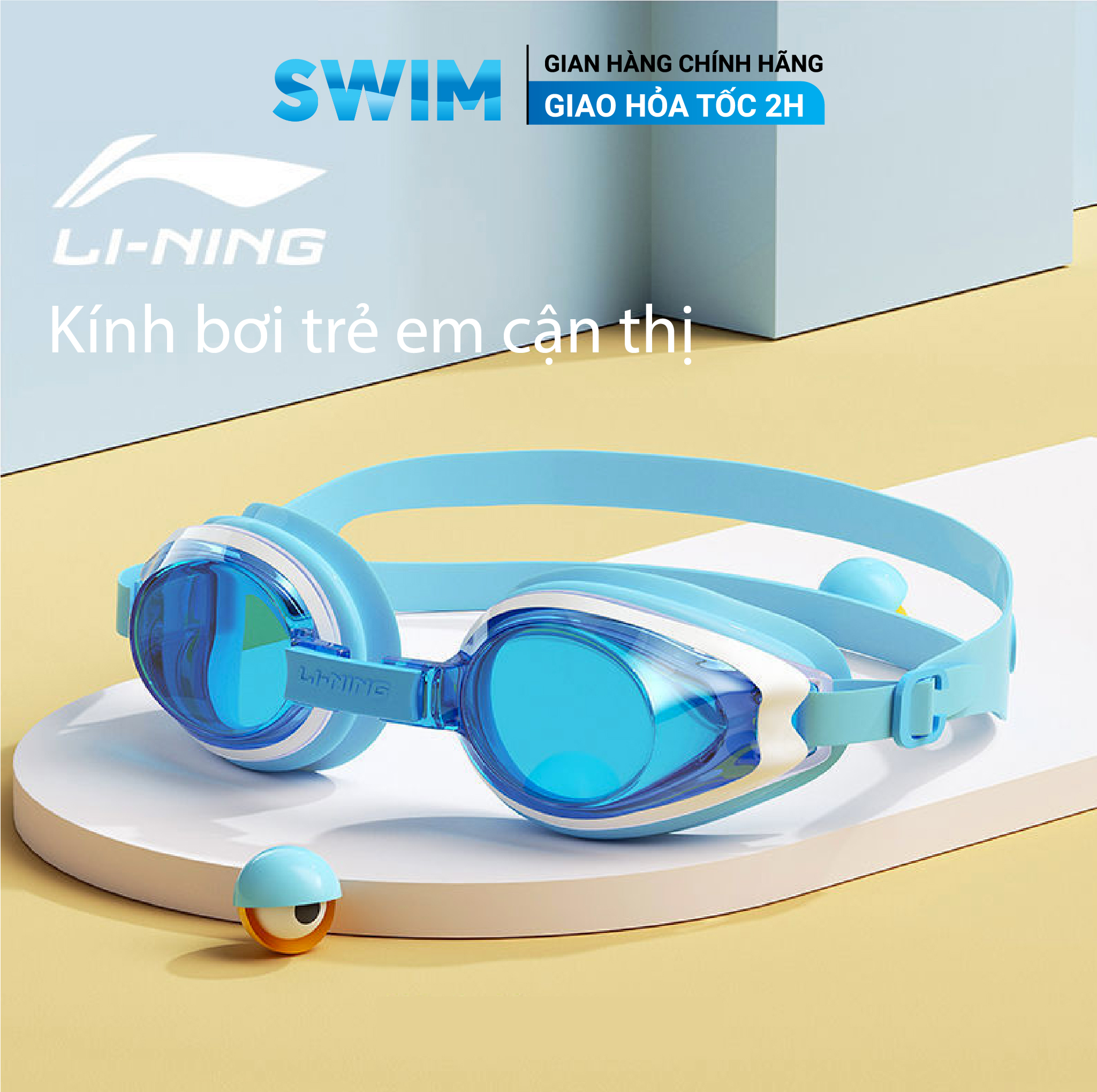 Kính bơi cận thị trẻ em lining kèm bịt tai ngăn nước tuyệt đối kính bơi trẻ em cận thị