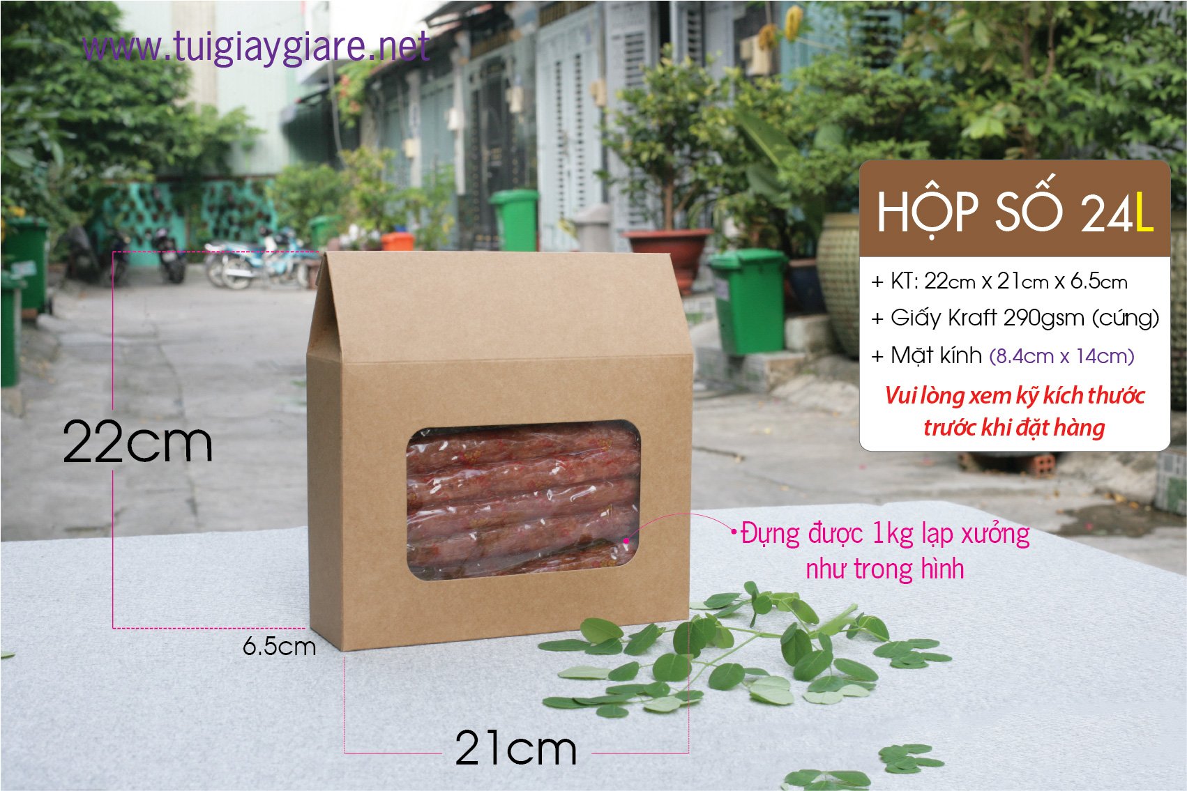 50 cái Hộp số 24 Size L - Hộp giấy kraft đựng nông sản quà tết bánh mứt thực phẩm
