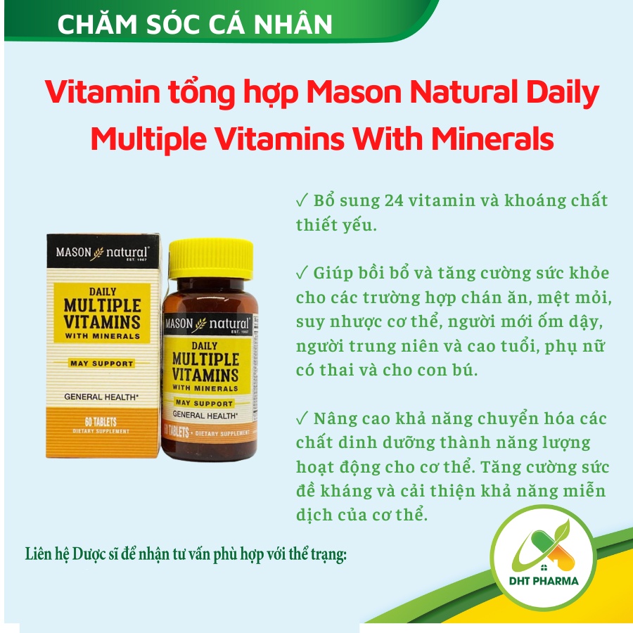 Vitamin tổng hợp Vitamin tổng hợp Mason Natural Daily Multiple Vitamins With Minerals