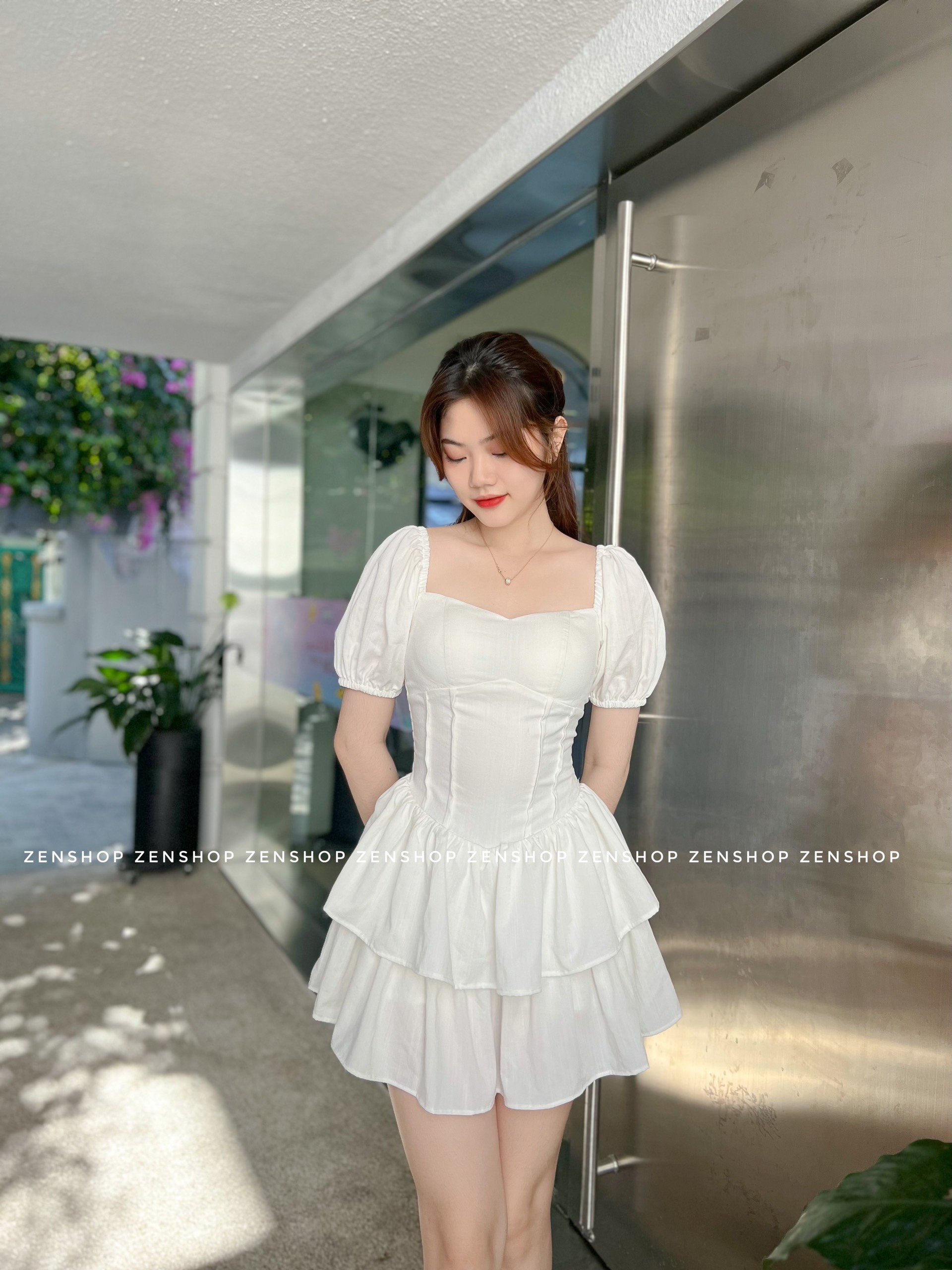 Đầm, jum dạo phố lưng thun tay bồng dễ thương - zane dress