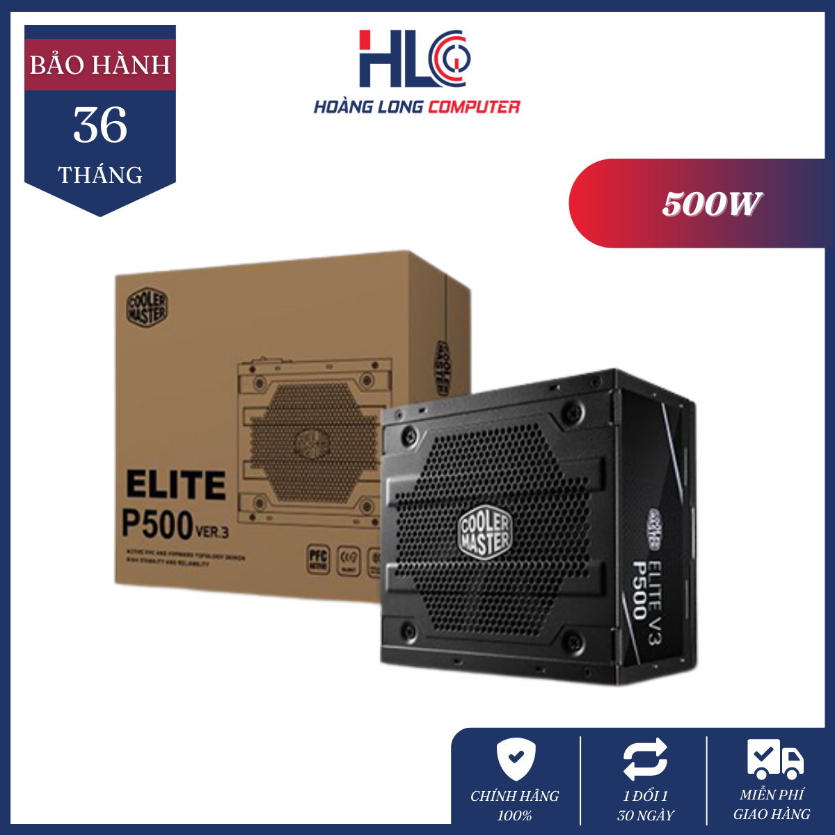 Nguồn máy tính cooler master elite v3 230v pc500 500w 600w 700w - chính hãng bảo hành 36 tháng - hlc gaming
