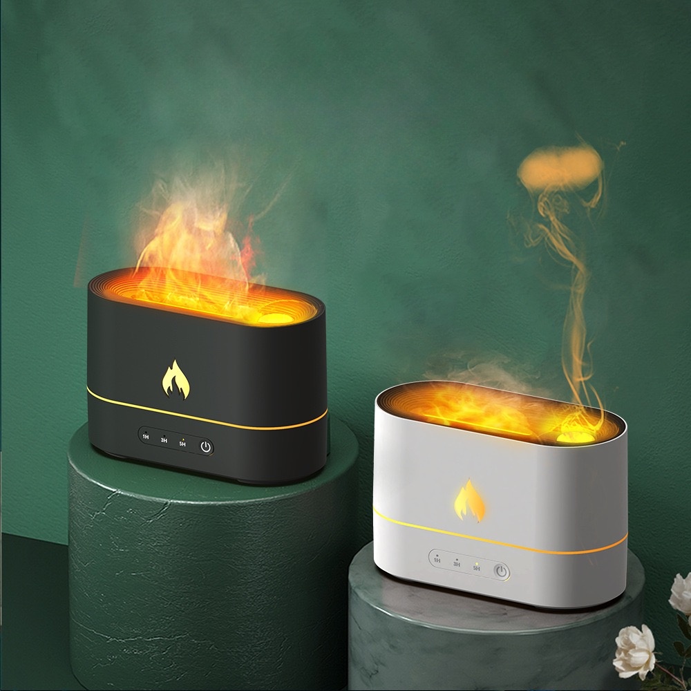 Máy phun sương xông tinh dầu hình ngọn lửa phun sương con sứa có đèn ngủ, máy làm ẩm không khí thơm phòng