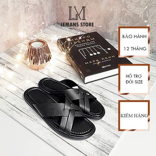 Dép da nam quai đan da bò đế khâu cao su d08