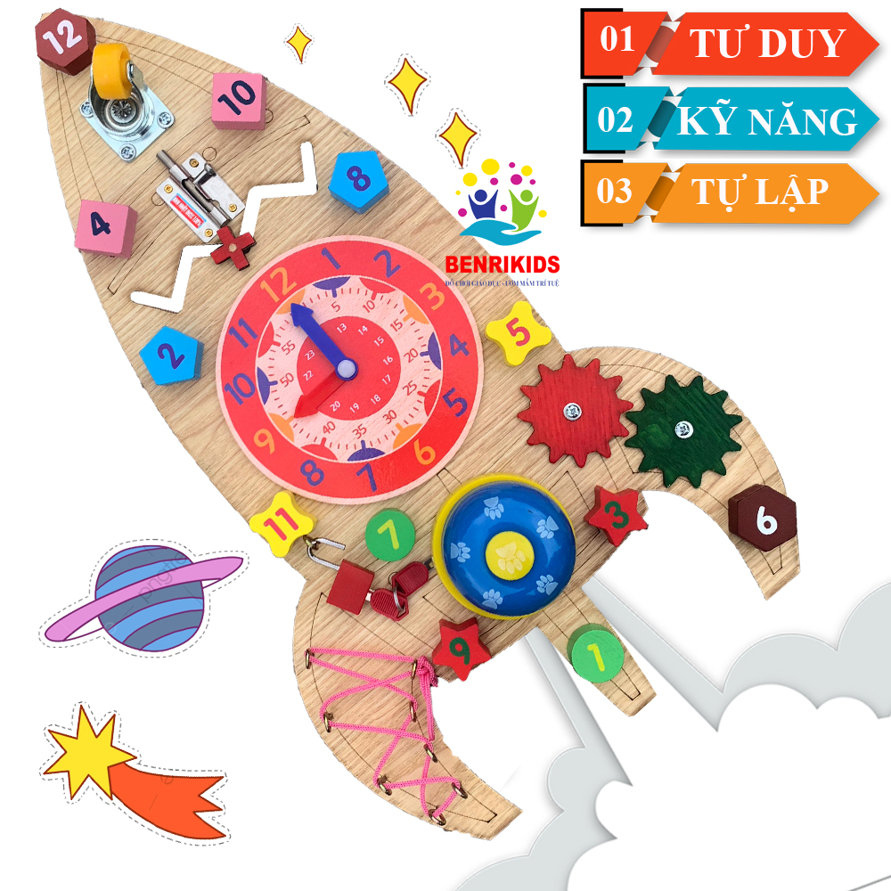 Đồ Chơi Bảng Bận Rộn Busy Board Tàu Vũ Trụ Giúp Bé Phát Triển Kỹ Năng Toàn Diện,Đồ Chơi Gỗ Thông Minh,Đồ Chơi Trang Trí Phòng Cho Bé