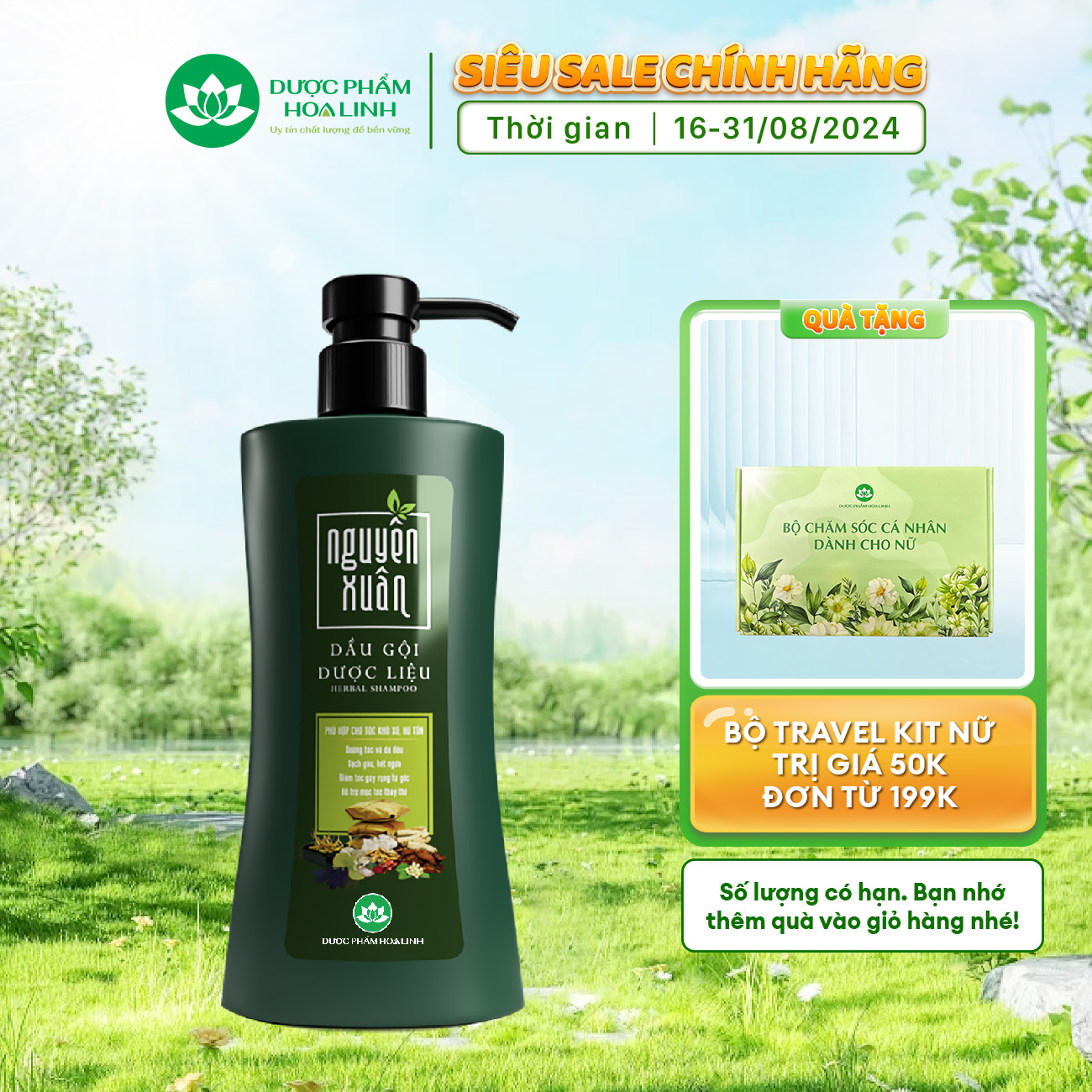 Dầu Gội Dược Liệu Nguyên Xuân Xanh Dưỡng Tóc 350ml - Tặng thêm 10% thể tích giá không đổi