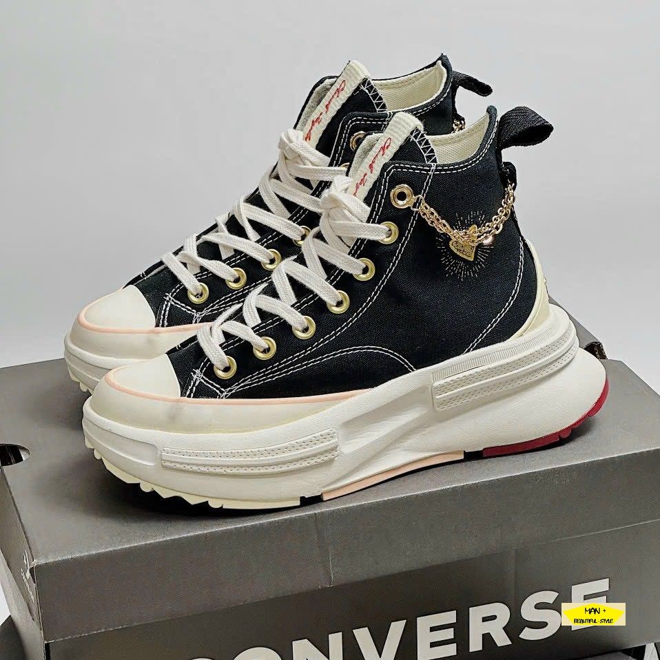Giày Converse run star Legacy CX dây chuyền vàng Valentine 2023, converse cao cổ màu đen dành cho nam nữ