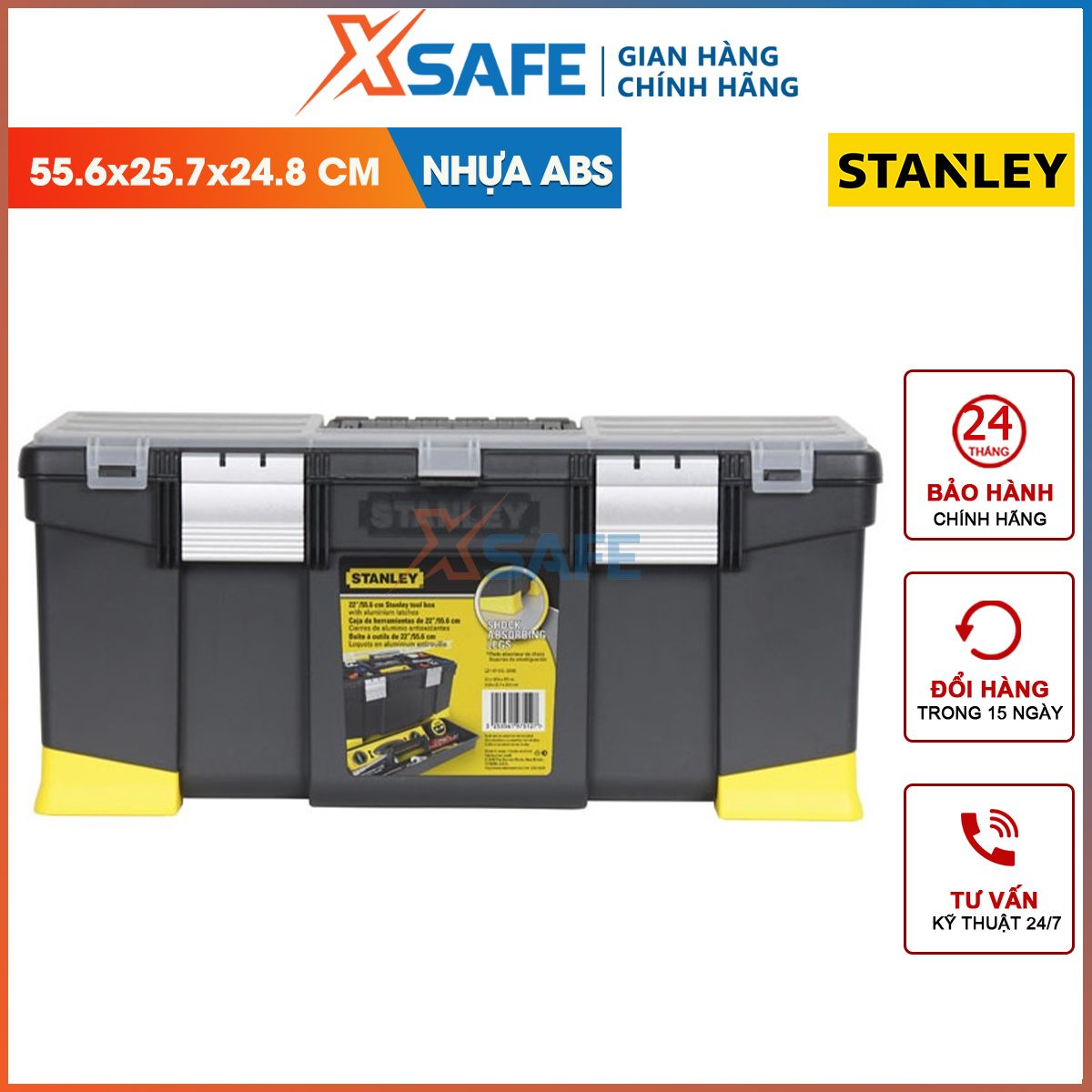 Thùng đựng đồ nghề 4 chân khóa nhôm STANLEY 1-97-512, hộp đồ nghề kích thước 22'' chất liệu: nhựa ABS cao cấp, có thể chịu lực chịu nhiệt, có chốt khóa