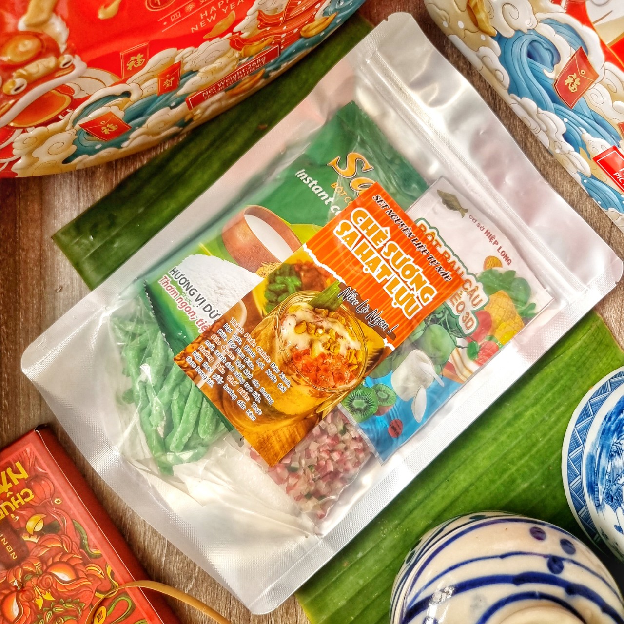 Set chè sương sa hạt lựu bánh lọt cốt dừa đầy đủ nguyên liệu