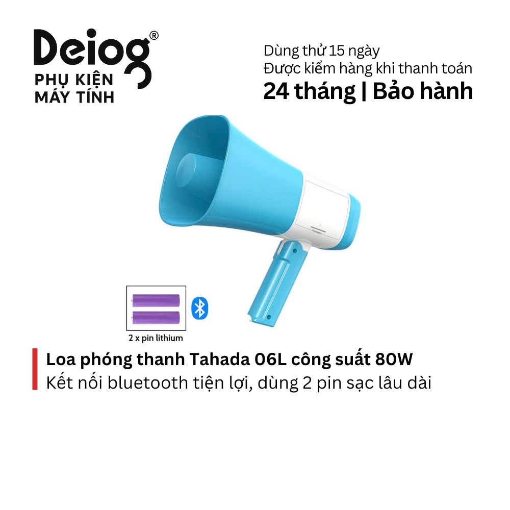 Loa phóng thanh Tahada 06L - 1 PIN bluetooth 80W âm to rõ, dùng 2 pin siêu bền