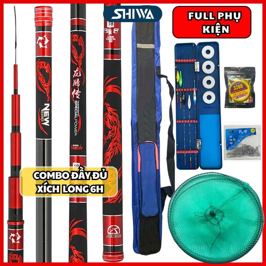  Cần Câu Đài Xích Long 6H Carbon Cao Cấp - Combo Đầy Đủ Bộ Phụ Kiện Câu Đài Giá Rẻ  - SHIWA- XÍCH LONG 