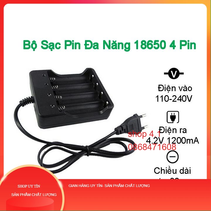 Bộ sạc pin đa năng 18650 4 pin 3.7-4.2v phích cắm tiện lợi có đèn báo