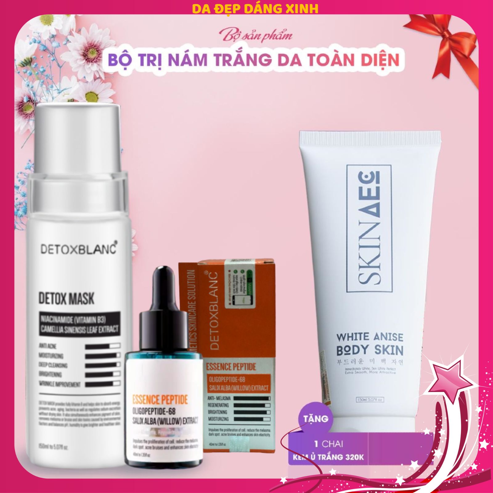 [Chính hãng] Bộ đôi xóa nám tàn nhàng dưỡng trắng mịn da Detox BlanC tặng ủ kích trắng than hoạt tính skin aec