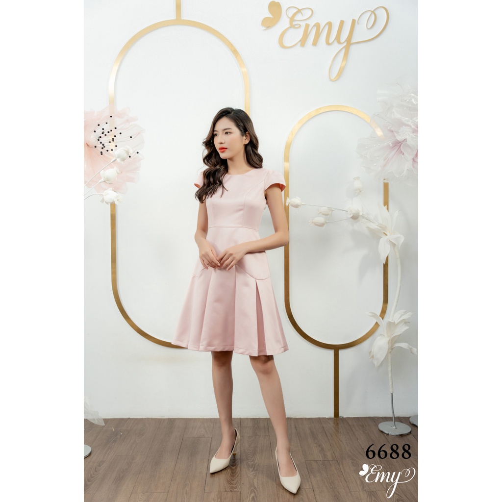Đầm emy em6688 xoè hồng xếp ly tay búp