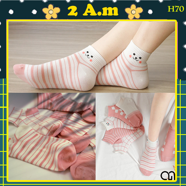 Tất Vớ Cổ Ngắn Nam Nữ Caro Hồng Thời Trang Unisex Style Hàn Quốc