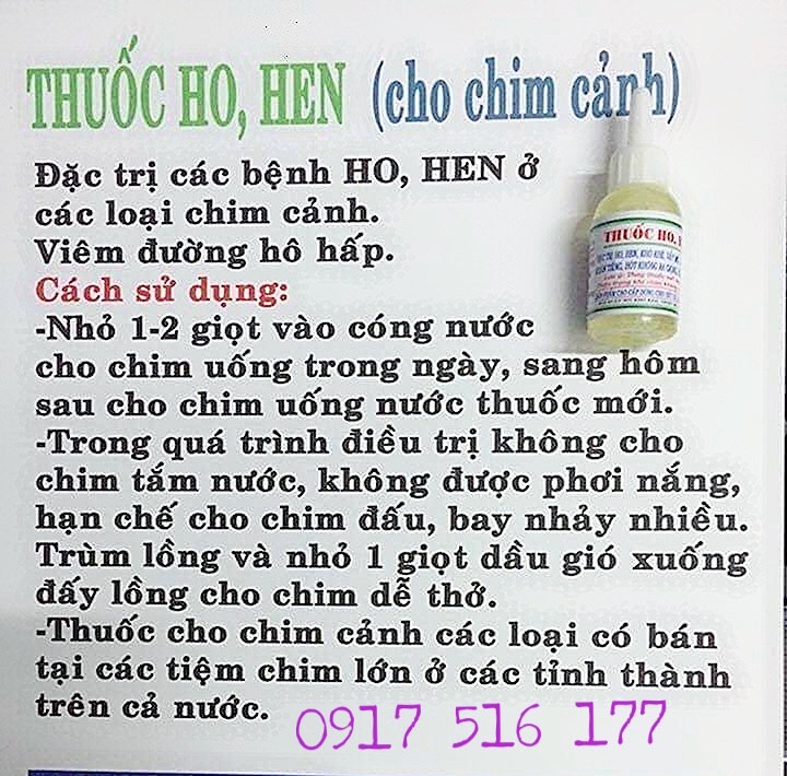 Vitamin dành cho Chim Ho, Hen, Trúng gió , bị đòm nhiều. DT Hỗ trợ 0917516177