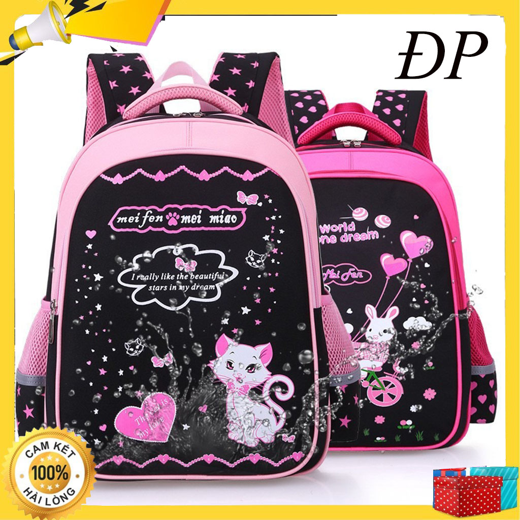 Cặp Học Sinh cho bé gái tiểu học từ lớp 2 - lớp 7, Balo Bé Gái Đi Học có phản quang, chống thấm nước hoạ tiết mèo, thỏ dễ thương chất vải dày dặn