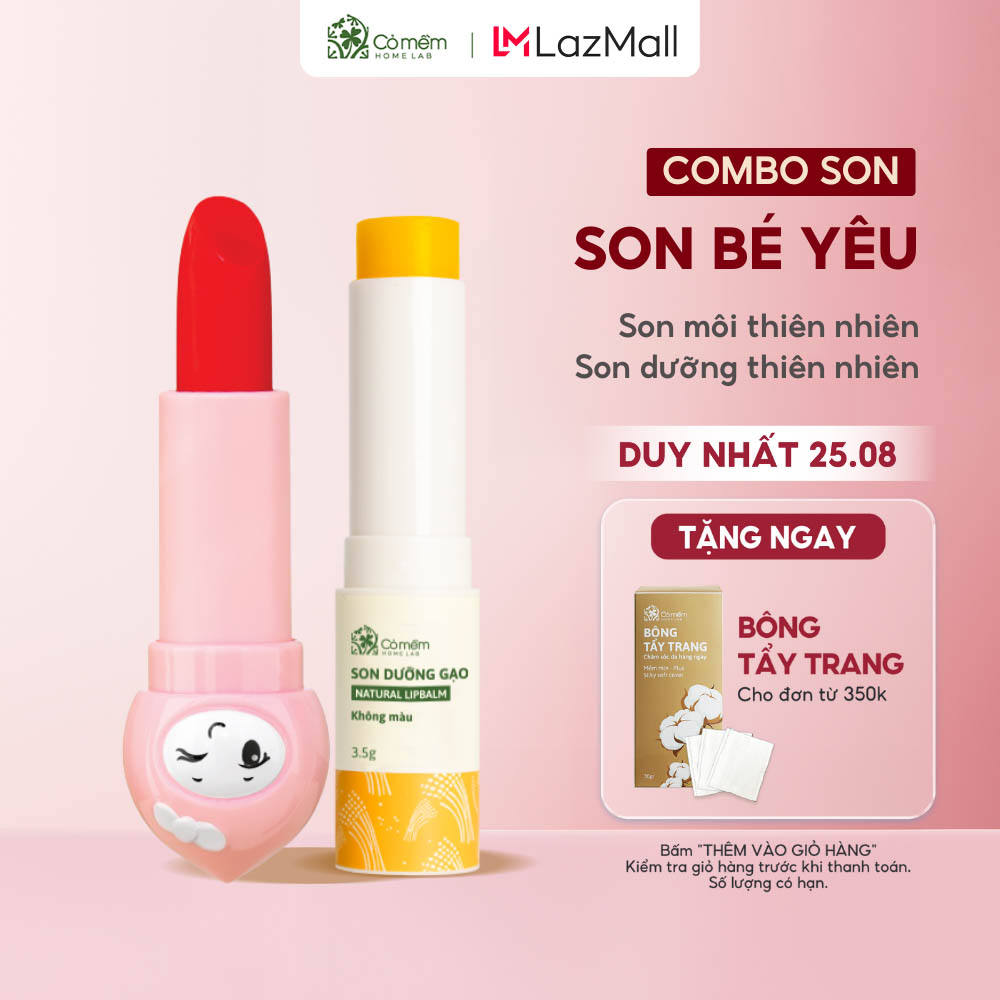 Combo Son Màu Búp Bê Và Son Dưỡng Mềm Môi - Set Son Cho Bé Yêu Cỏ Mềm