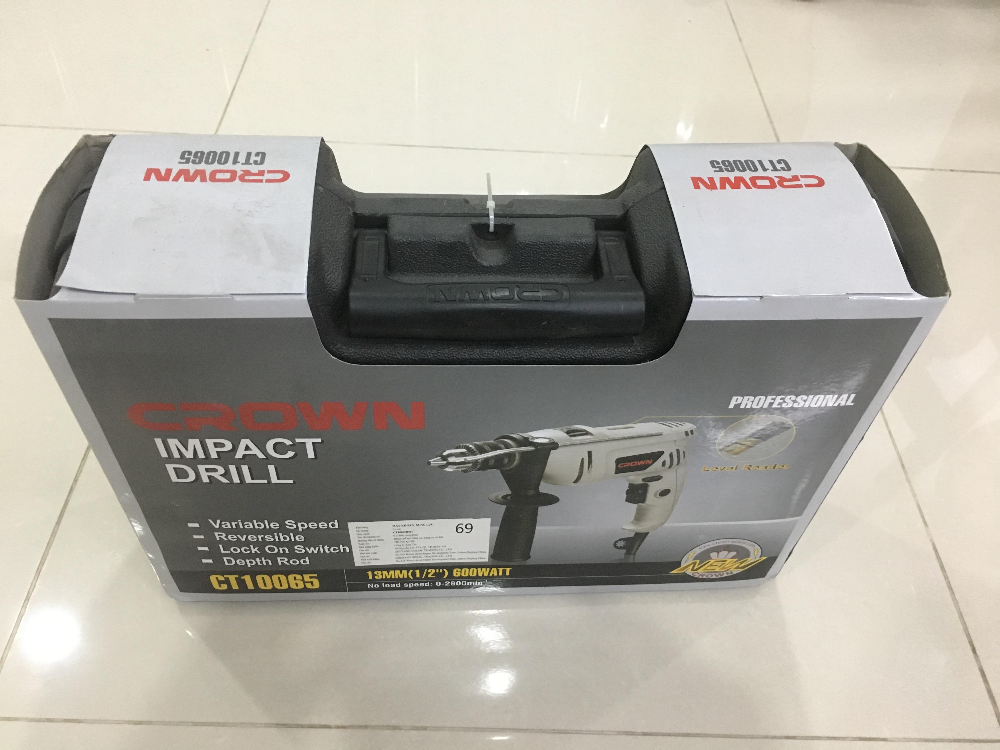 Máy khoan Crown CT10065BMC - 600W - có hộp nhựa kèm theo 9 mũi khoan