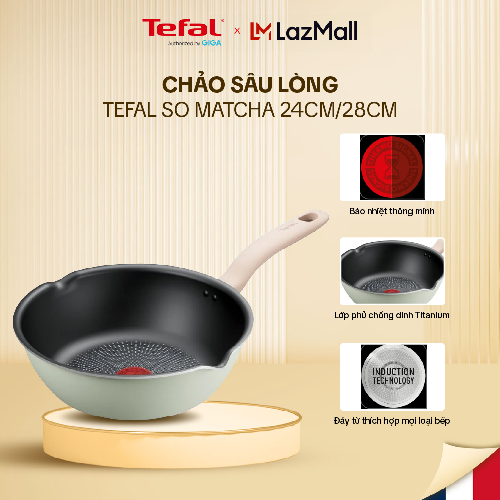 [SIÊU GIẢM GIÁ] Chảo sâu lòng chống dính đáy từ Tefal So Matcha G1796495/G1796695 - 24cm/28cm