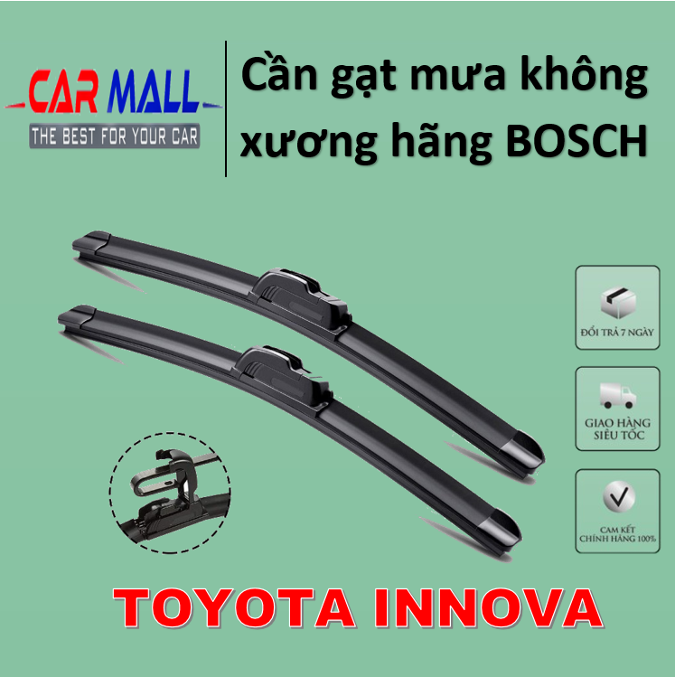 Cần gạt mưa trước TOYOTA INNOVA không xương Silicone hãng BOSCH, cần gạt mưa, lưỡi gạt mưa, chổi gạt mưa