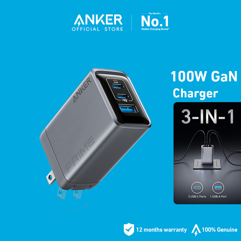 Anker GaN Prime Charger (100W, 3 Ports, GaN), sạc điện thoại, for iPhone 17/ 17 Air/ 17 Pro series