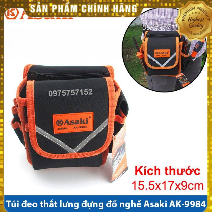 Túi đeo thắt lưng đựng đồ nghề sửa chữa cao cấp, chống thấm, chống đâm thủng, túi đồ nghề chuyên nghiệp Asaki AK-9984