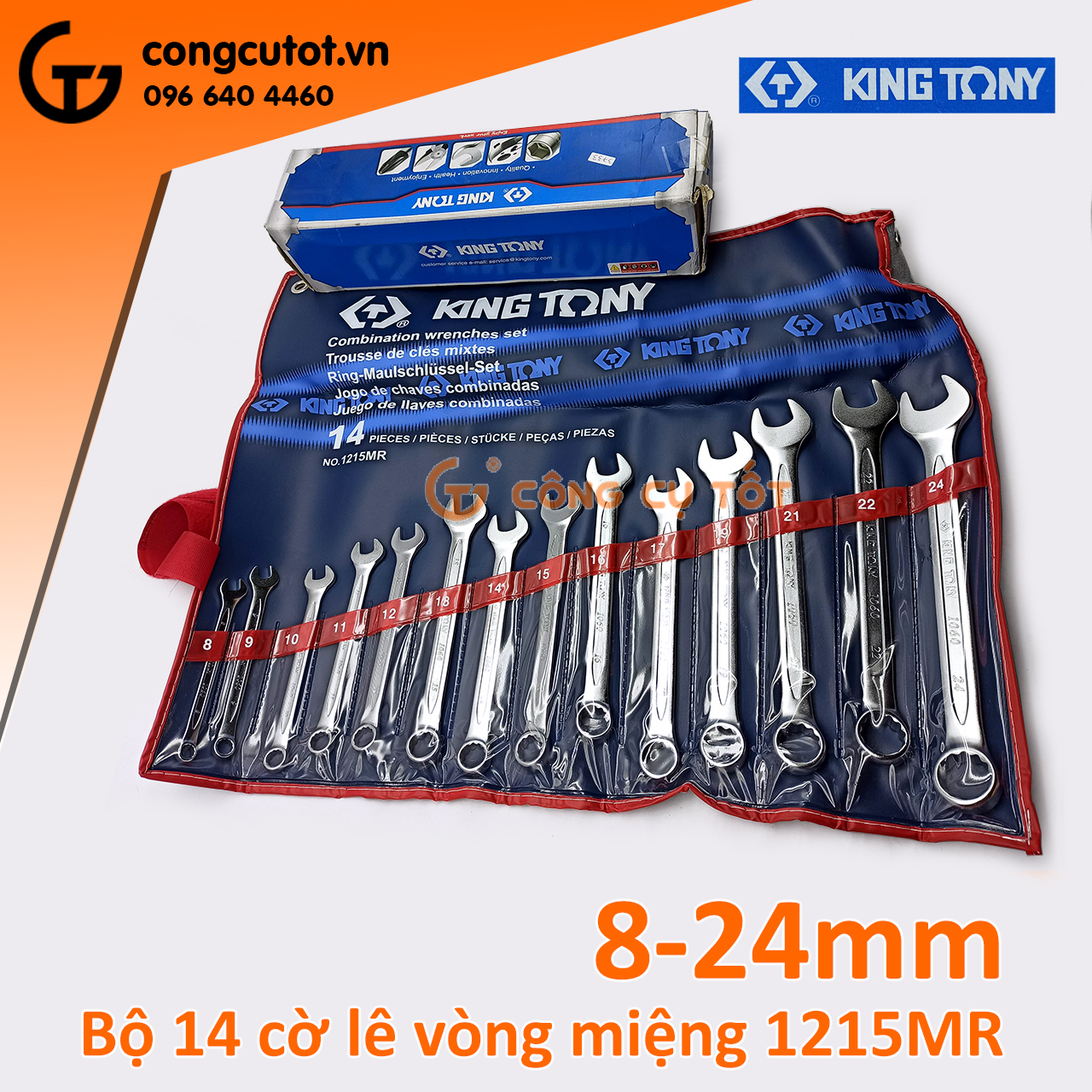 Bộ cờ lê vòng miệng 14 chi tiết 8-24mm kingtony 1215mr