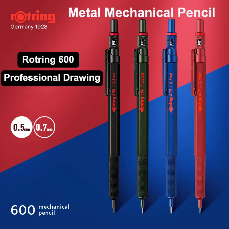 Rotring 600 cơ khí bút chì 0.5mm 0.7mm chuyên nghiệp vẽ phác thảo Bút Kim Loại Cơ thể hình lục giác Chủ Kiến trúc sư Quà Tặng