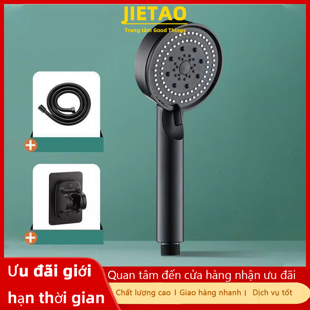 Jietao vòi sen tăng áp lực nước 5 chế độ phun, màu đen sang trọng