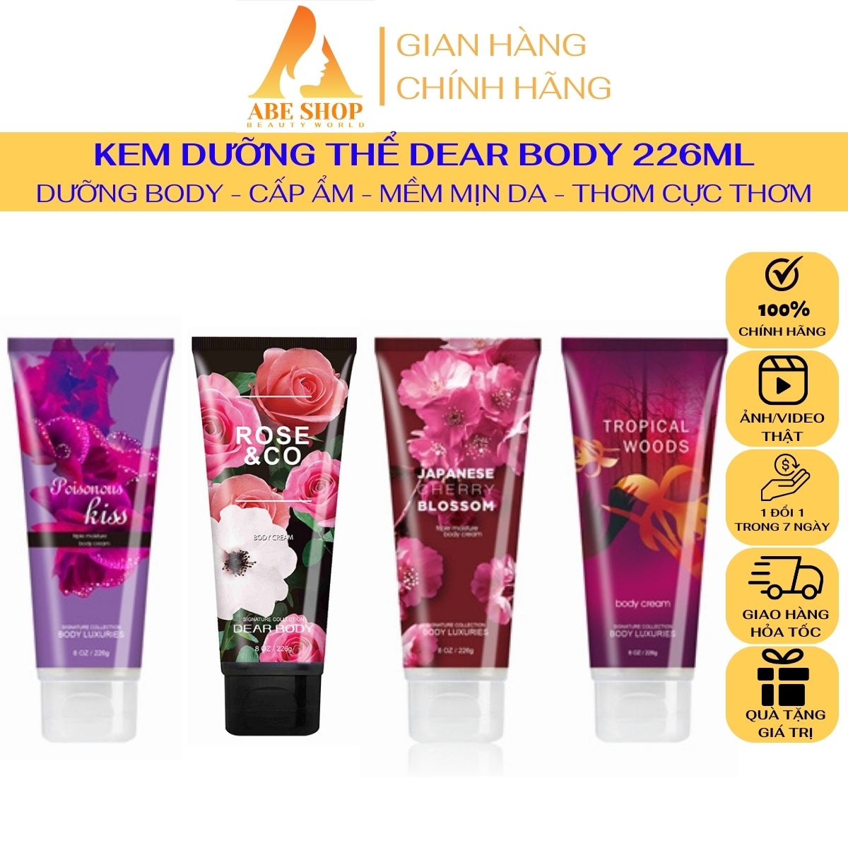 Kem dưỡng toàn thân dear body - body cream 226g - dưỡng mềm mịn mượt - hương thơm - ngọt ngào - quyến rũ - hấp dẫn