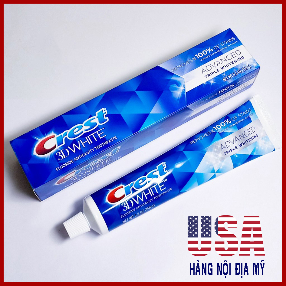 Kem đánh răng CREST 3D White Advanced Triple Whitening 158g làm trắng gấp 3 lần phiên bản cũ [HÀNG LOẠI 1, CAM KẾT KHÔNG GIẢ, HÀNG NỘI ĐỊA MỸ]