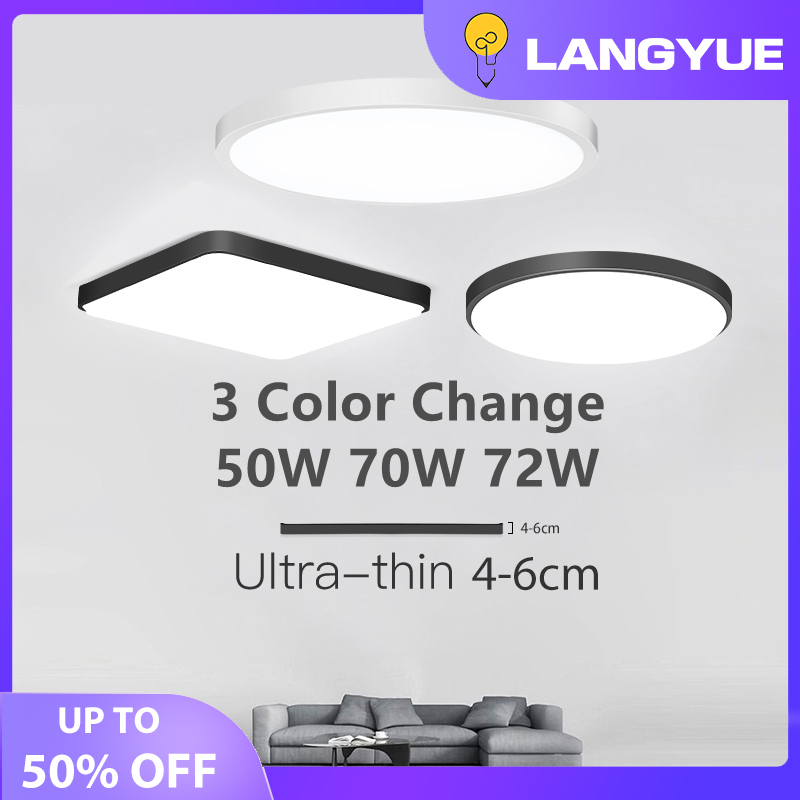 LANGYUE Đèn LED Ốp Trần Ba Màu 50W 60W70W 72W Đèn Ốp Trần Hiện Đại Đổi Màu Ánh Sáng Cho Phòng Khách Phòng Ngủ Nhà Bếp Phòng Trưng Bày