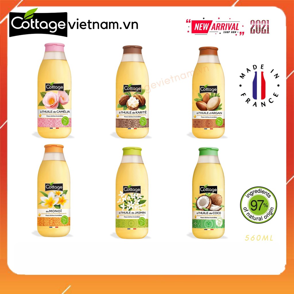 (Mẫu mới 2021) Sữa tắm Cottage của Pháp, dung tích 560ml Phân phối chính hãng, Mẫu mới 2021