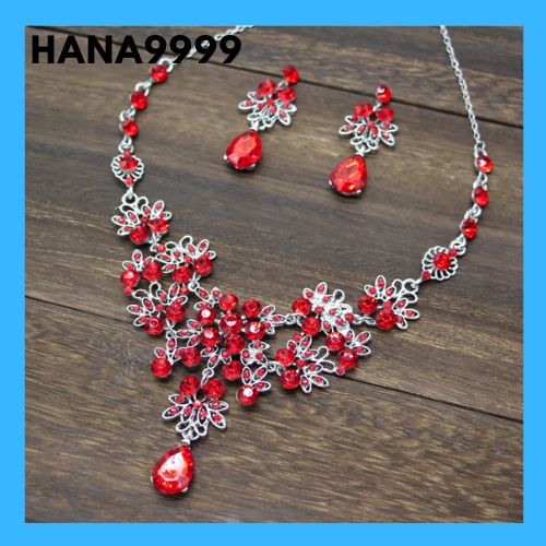 [HCM]Bộ trang sức nữ giọt nước màu đỏ cao cấp kèm video